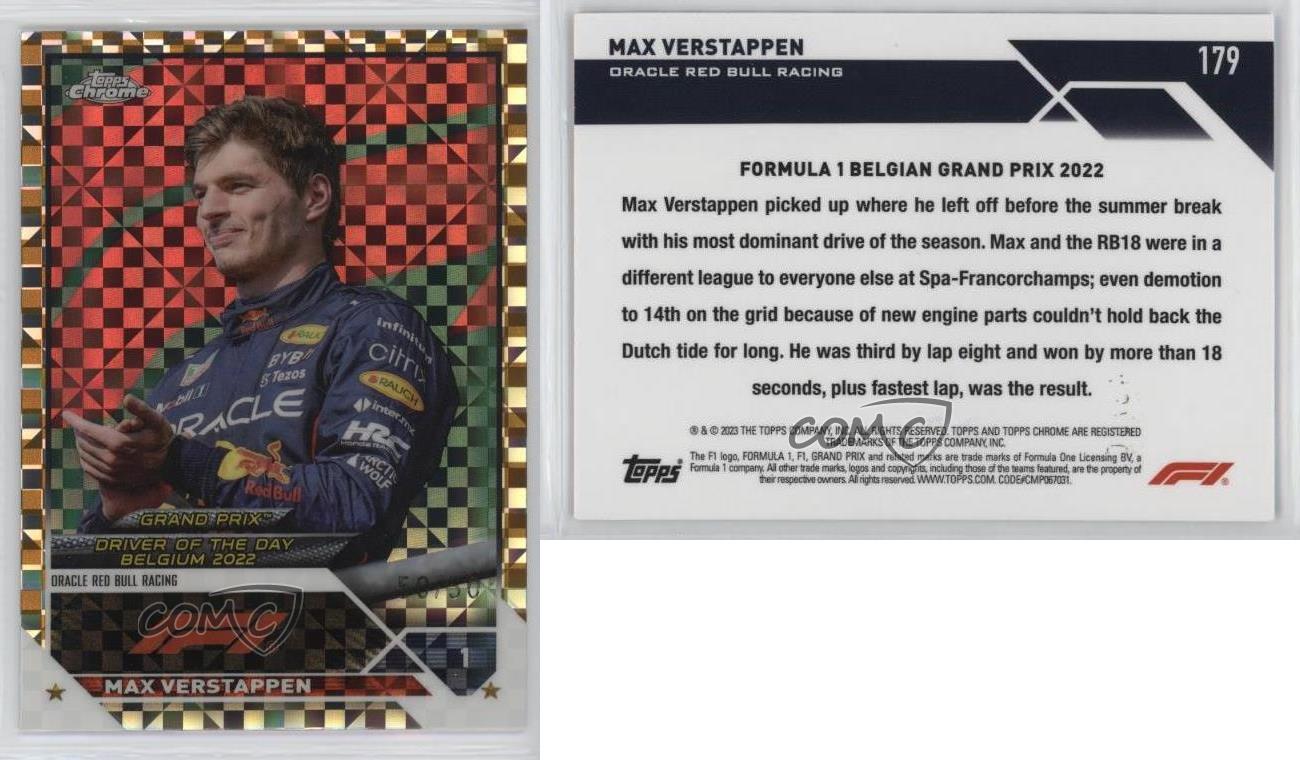 2023 Topps Chrome Formula 1 Gold Checker Flag X-Fractor /50 Max Verstappen #179