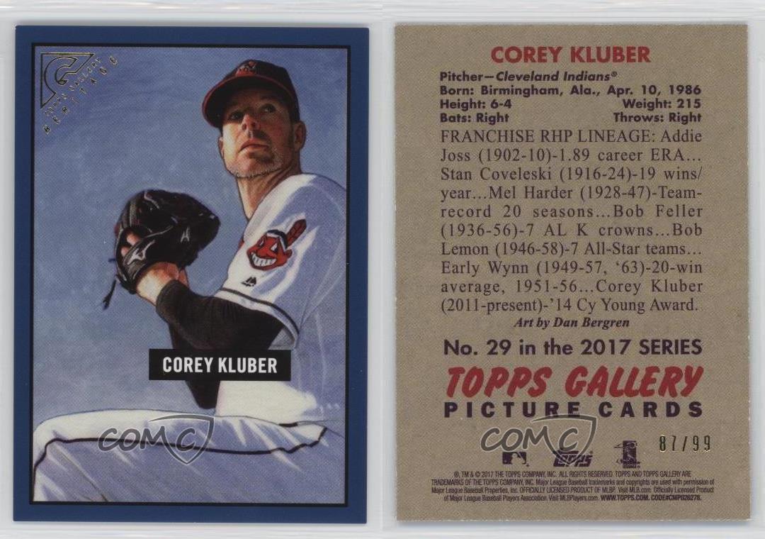 2017 Topps Gallery Heritage Blue /99 Corey Kluber #29 - Foto 3 di 3