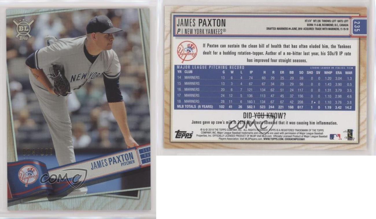 Topps Big League Rainbow Foil 2019 /100 James Paxton #235 - Foto 3 di 3