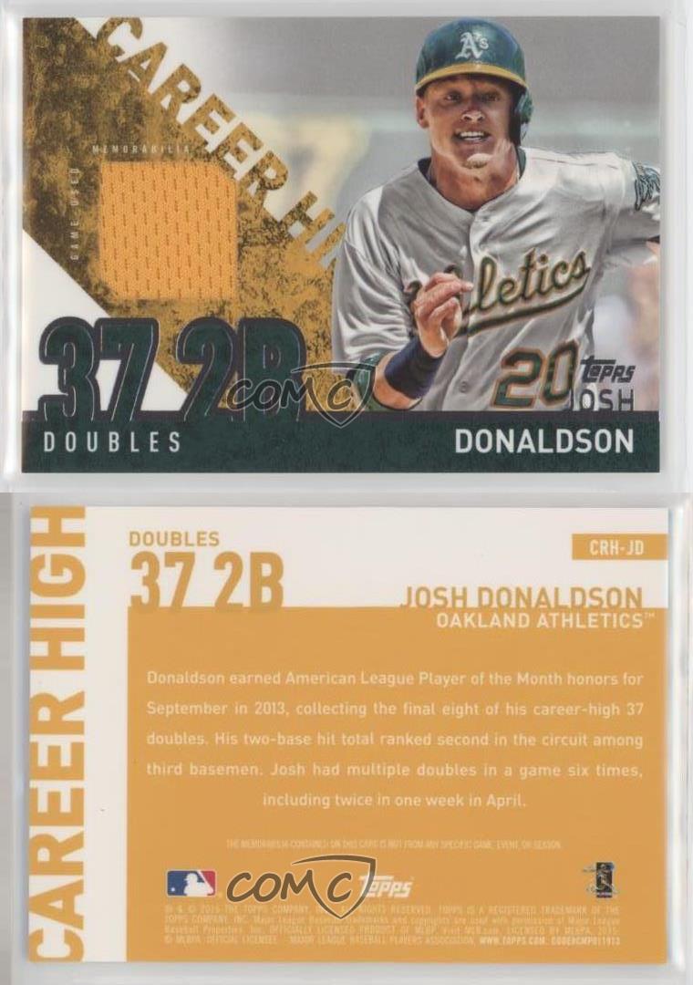 2015 Topps Career High Relics #CRHJD Josh Donaldson Jersey Oakland Athletics