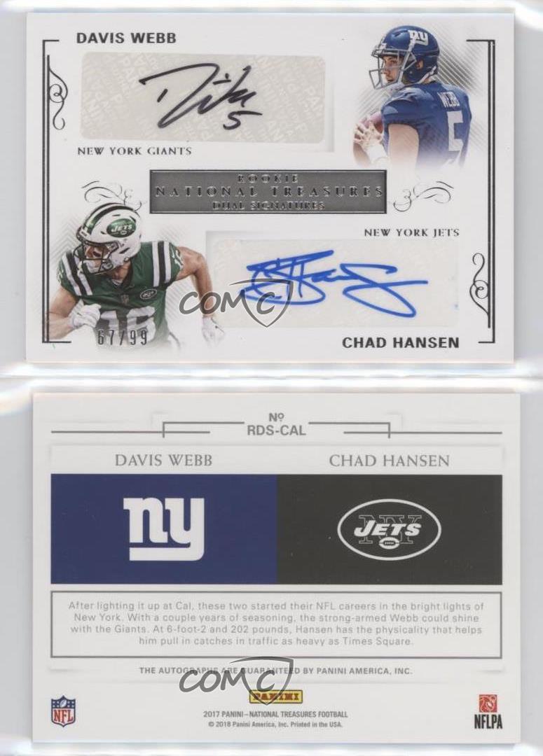 Davis Webb & Chad Hansen player worn jersey patch football card (California  Golden Bears) 2017 Panini National Treasures #6 LE 68/99