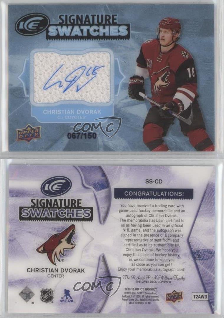 2017-18 Upper Deck Ice Signature Swatches /150 Christian Dvorak #SS-CD Auto - Picture 4 of 4
