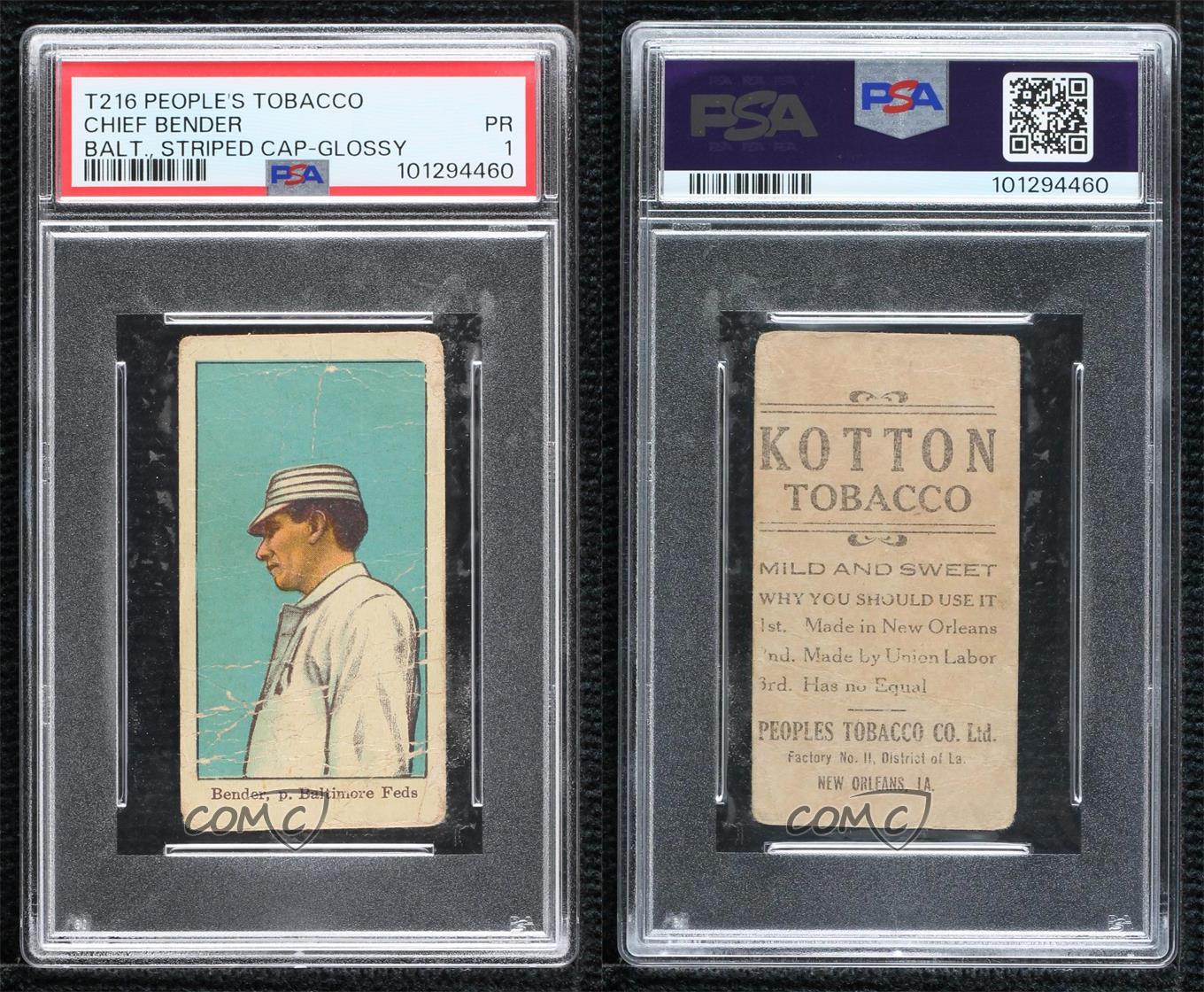 1911-16 Peoples Tobacco T216 Kotton Tobacco Back Chief Bender PSA 1 HOF - Picture 3 of 3