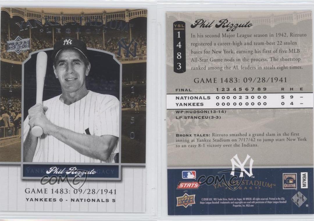 2008 Upper offres Deck Yankee Stadium Legacy Phil Rizzuto #YSL1483 HOF
