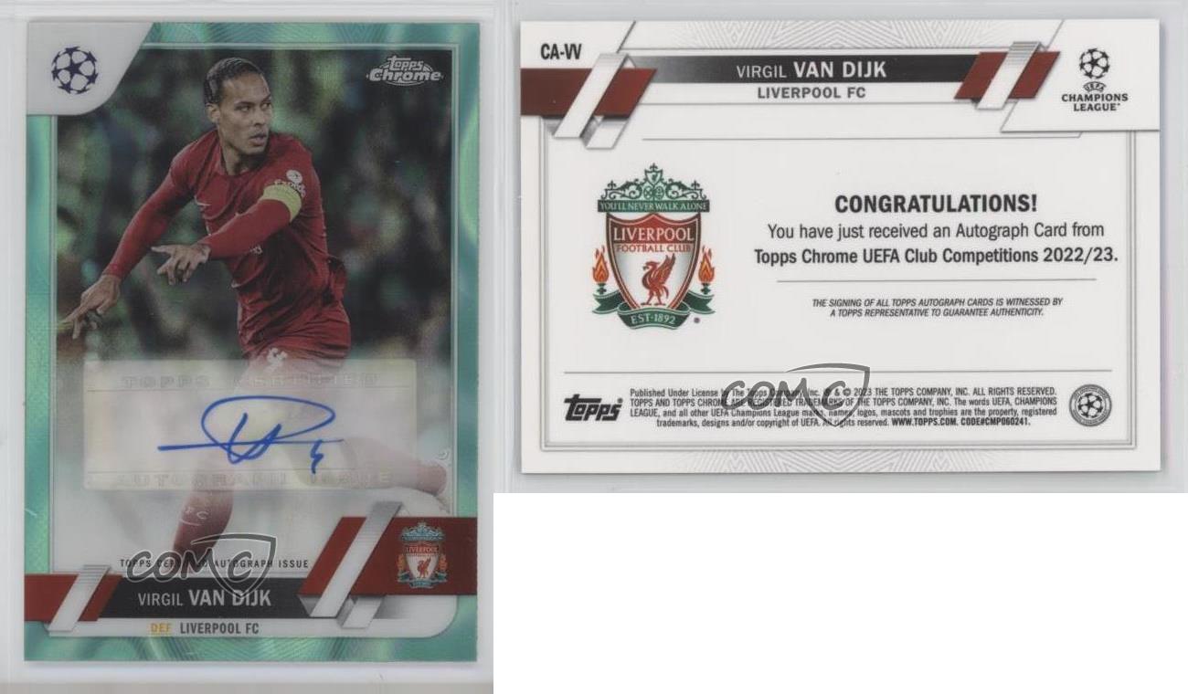 2022-23 Chrome UEFA Club Competitions Aqua Refractor /199 Virgil Van Dijk Auto - Bild 3 von 3