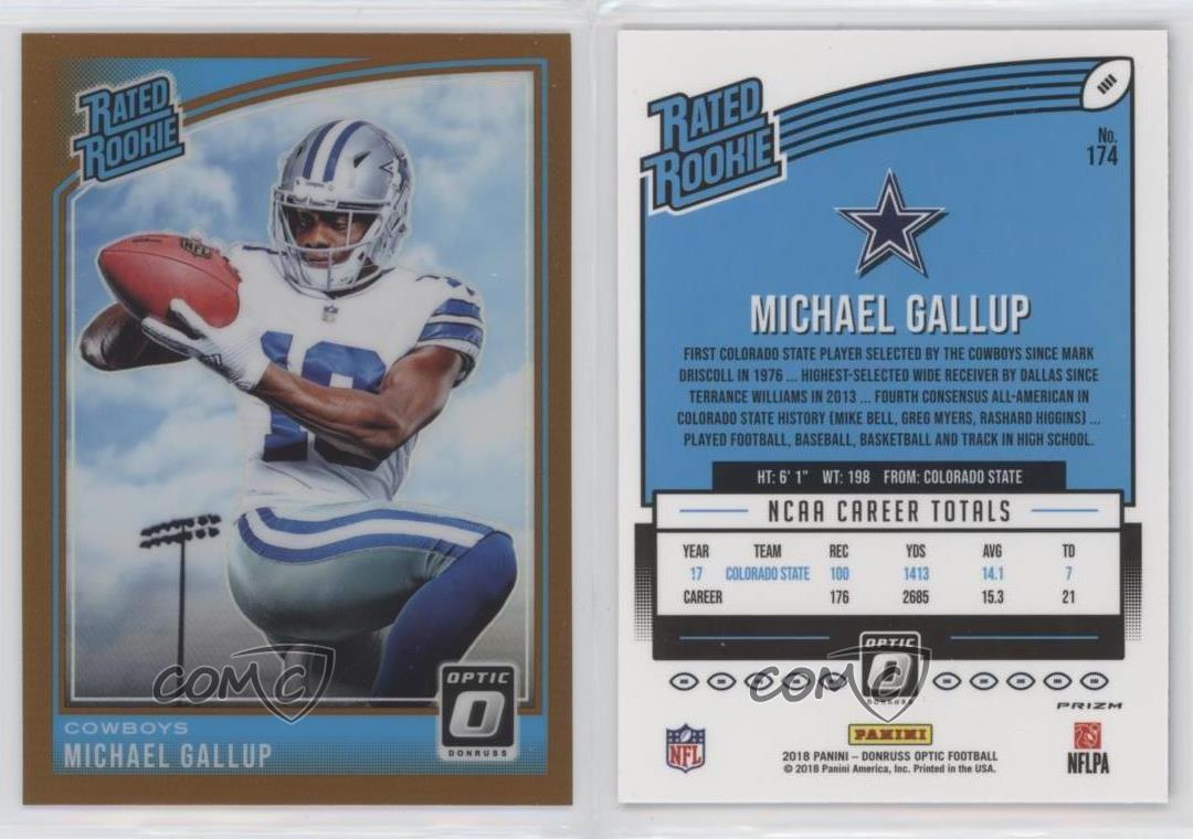 : Michael Gallup Rookie 2018 Donruss Optic Rated Rookies  Autographs Bronze #174 : Collectibles & Fine Art