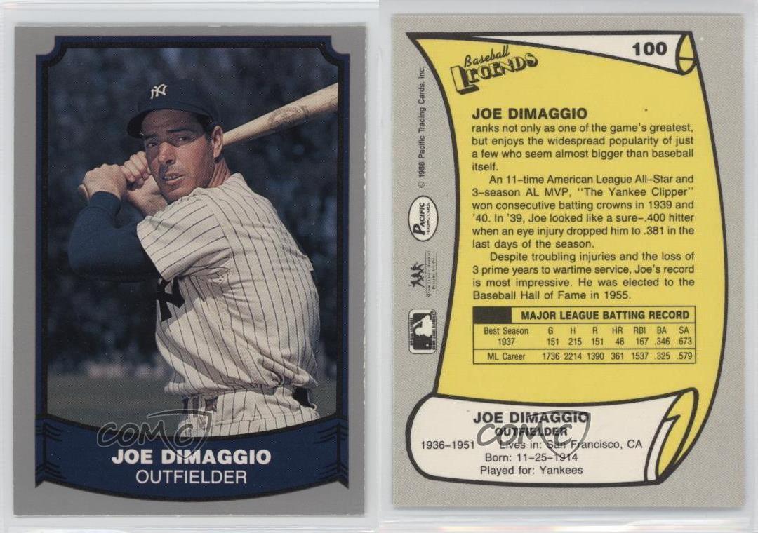 1988 Pacific Baseball Legends 100 Joe DiMaggio New York Yankees Card