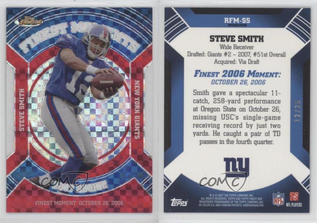 2007 Topps Finest Rookie Finest Moments X-Fractor /25 Steve Smith #RFM-SS RC - Foto 3 di 3