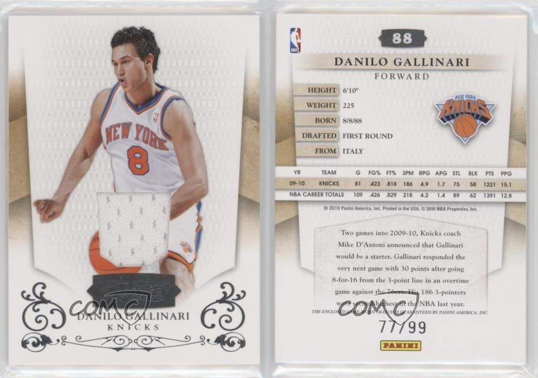 2010-11 Timeless Treasures Materials /99 Danilo Gallinari #88