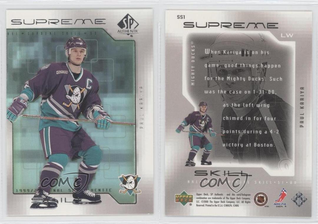 1999-00 SP Authentique Compétence Suprême Paul le moins cher Kariya #SS1 HOF