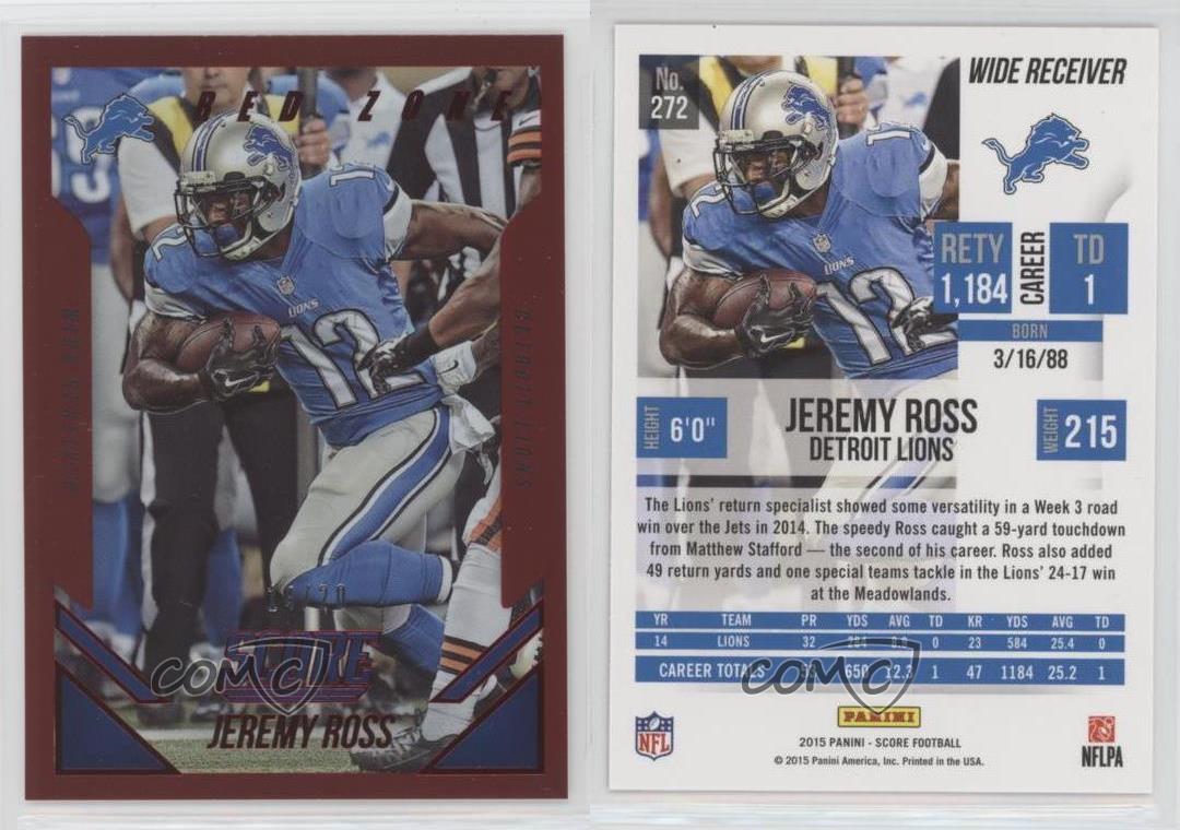 2015 Score Red Zone /20 Jeremy Ross #272 Rookie RC