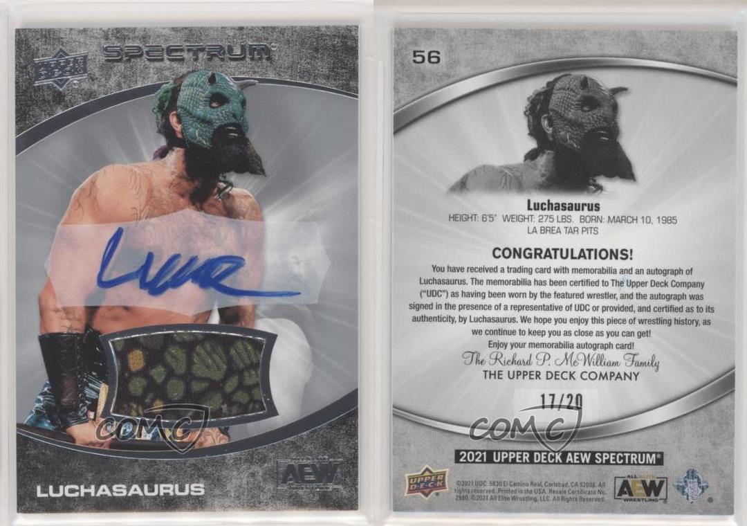 2021 Upper Deck AEW Spectrum Memorabilia /20 Luchasaurus #56 Rookie Auto RC