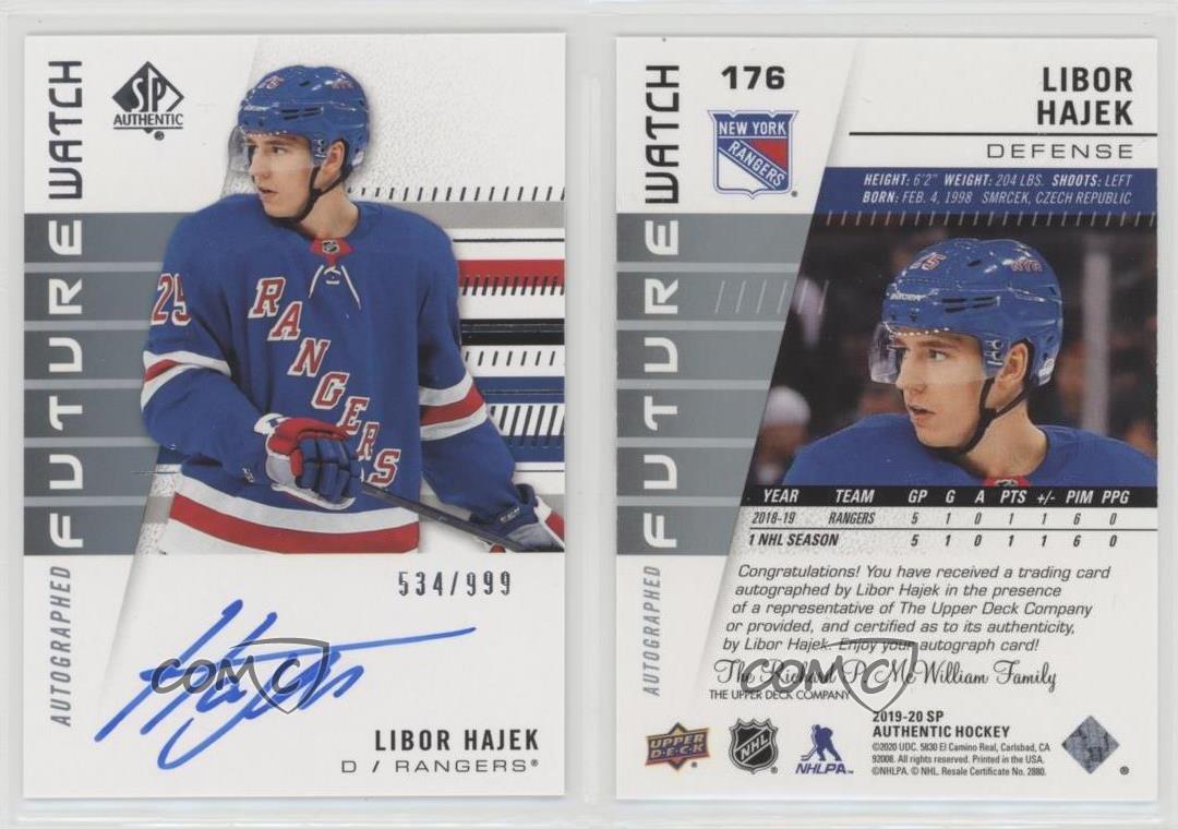 2019-20 SP Authentic Future Watch Rookies /999 Libor Hajek #176 Rookie Auto RC - Picture 3 of 4