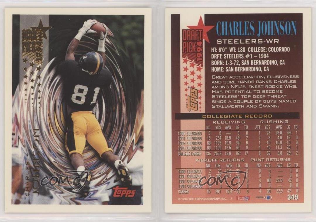 CHARLES JOHNSON 1994 Topps #349 ROOKIE Colorado Buffalo STEELERS