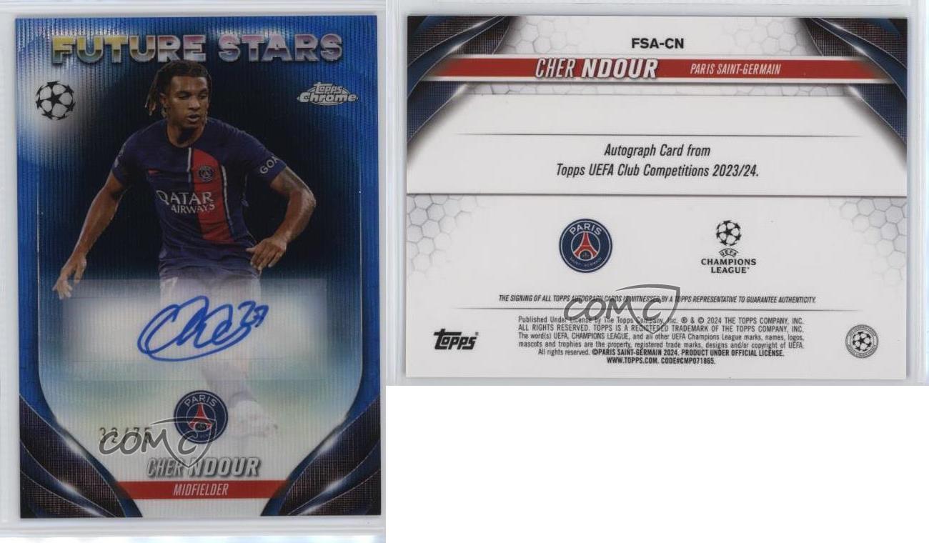 2023-24 Cromo UEFA Clubes Competiciones Refractor Onda Azul/75 Cher N'dour Automático - Imagen 3 de 3