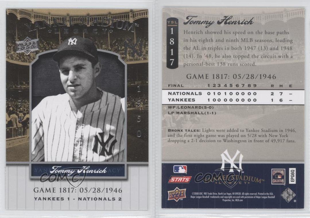 2008 Upper Deck Yankee Stadium Legacy Tommy Henrich ventes exceptionnelles #YSL1817