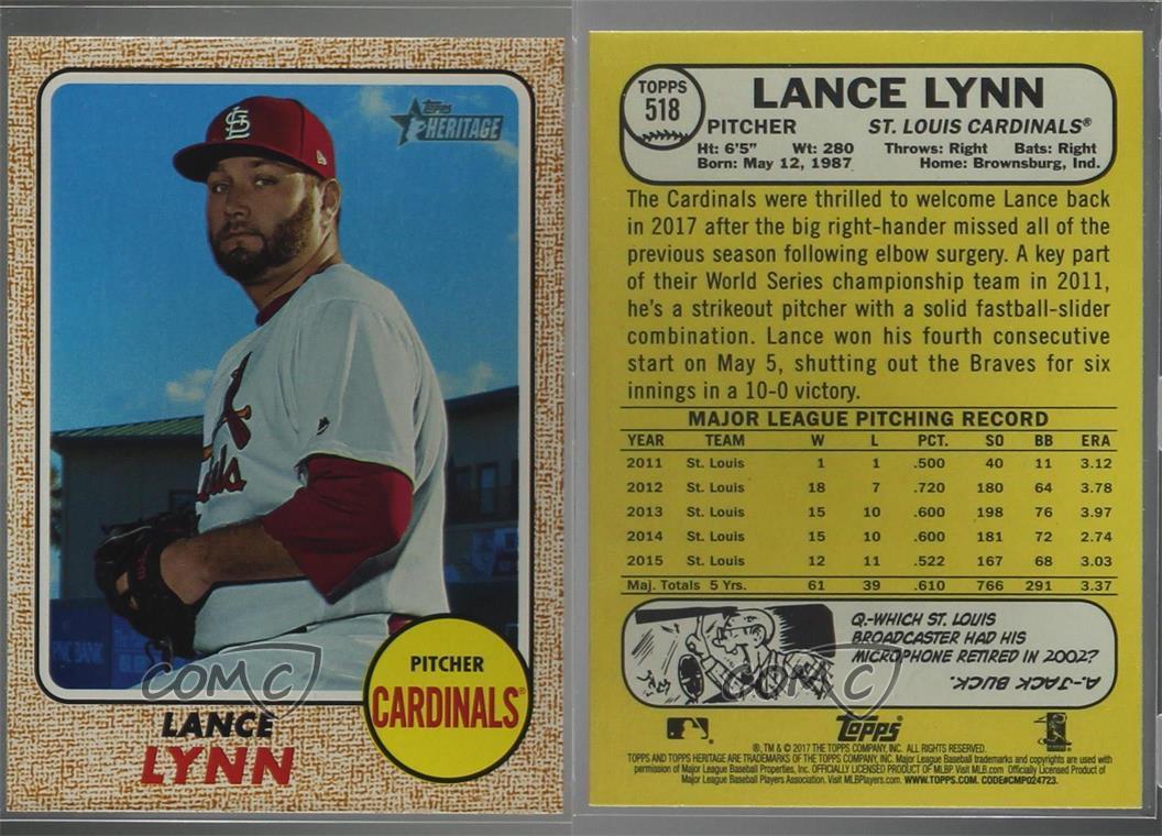 2017 Heritage High Numbers #518 Lance Lynn Cardinals Baseball : Everything  Else 