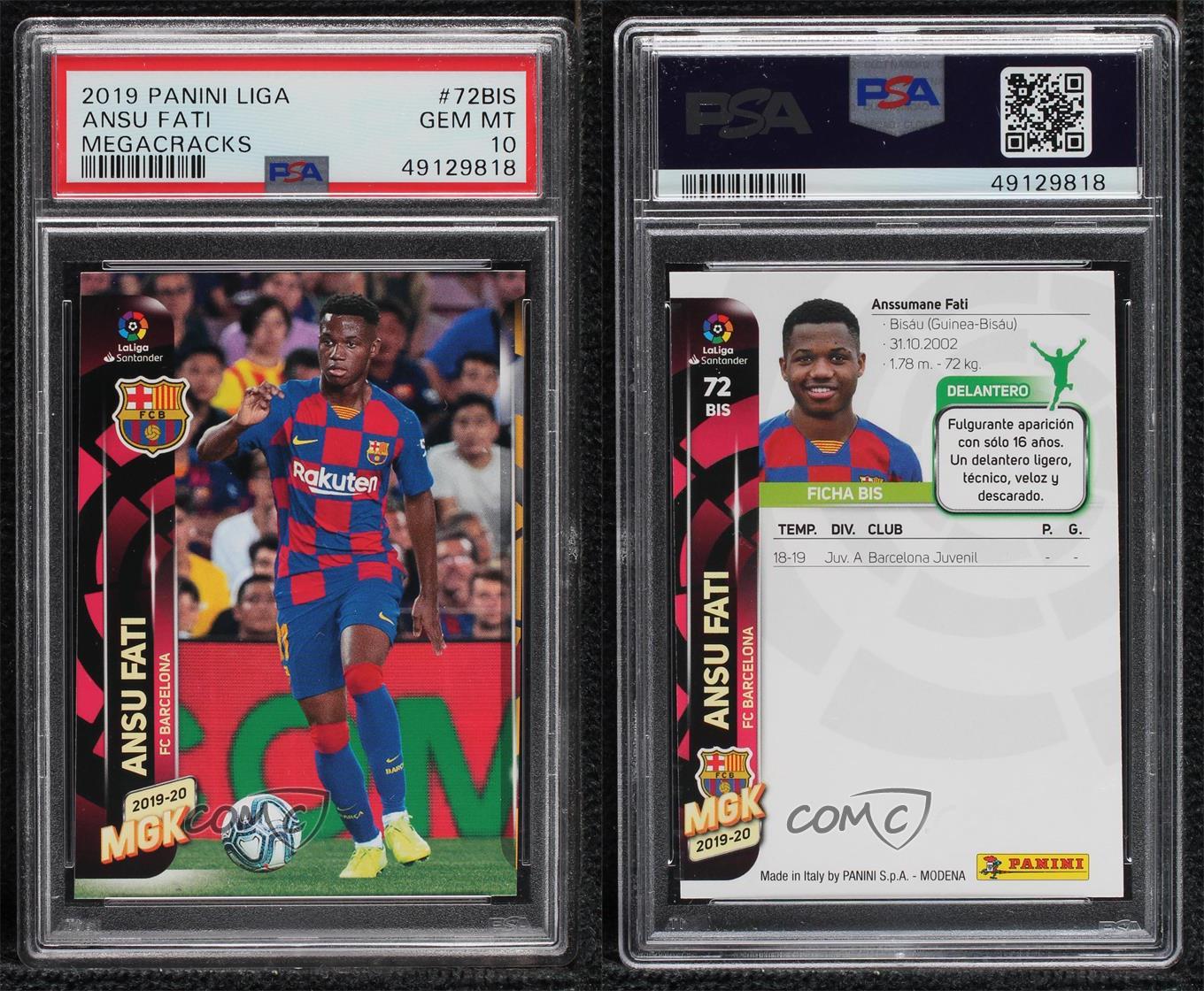 Panini Megacracks MGK La Liga Ansu Fati #72BIS PSA 10 GEM MT Rookie RC 2019-20 - Imagen 3 de 3
