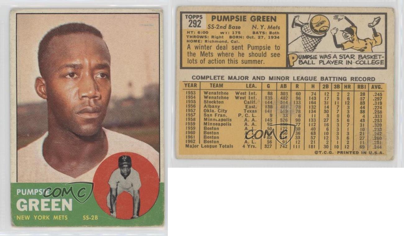 1963 Topps 292 Pumpsie Green New York Mets Baseball Card eBay