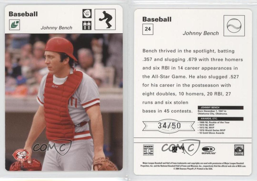 2005 Leaf Sportscasters White Fielding Glove 50 24 Johnny Bench