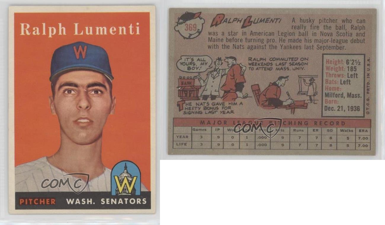 1958 Topps #369 Ralph Lumenti Washington Senators RC Rookie Baseball