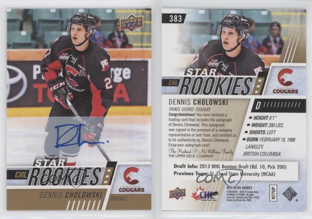 2017-18 Upper Deck CHL Star Rookies Auto Dennis Cholowski #383 Auto