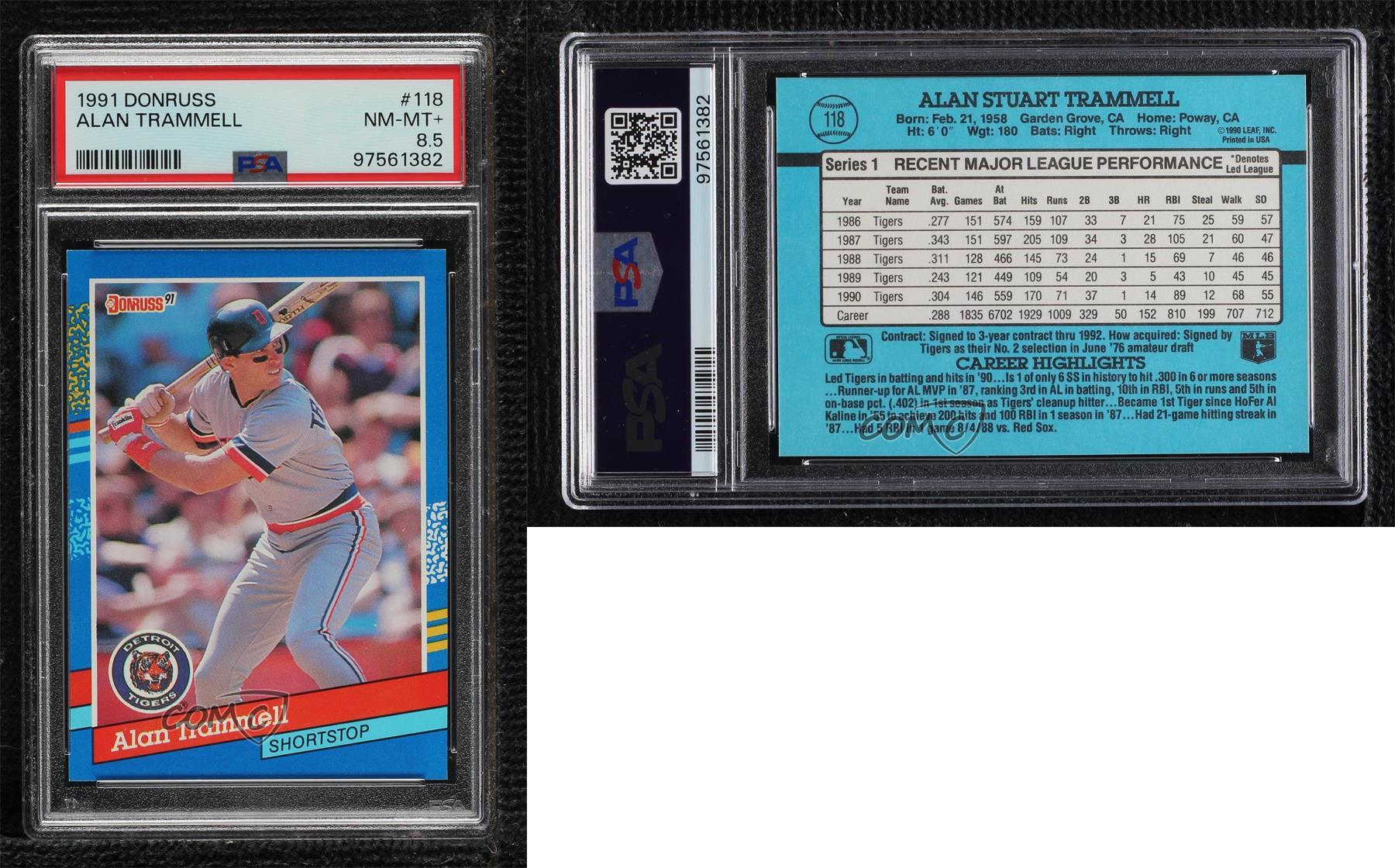 1991 Donruss Alan Trammell #118 PSA 8.5 tendance HOF