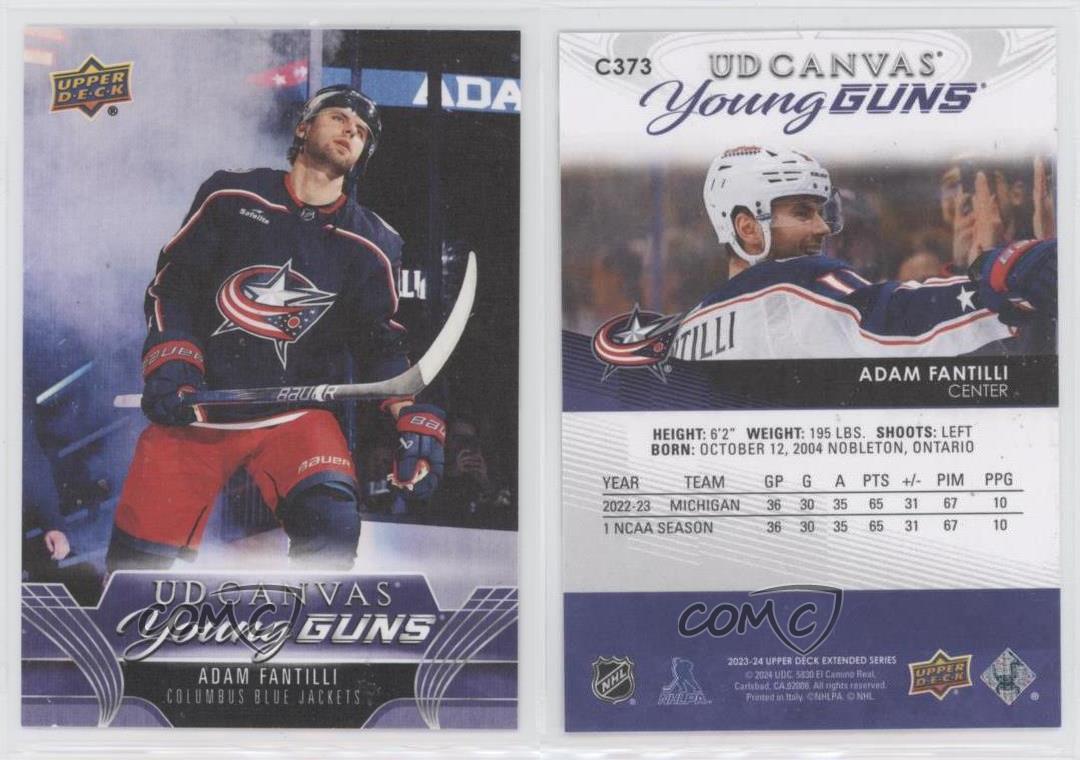 2023-24 Upper Deck Extended Series UD Canvas Young Guns Adam Fantilli Rookie RC