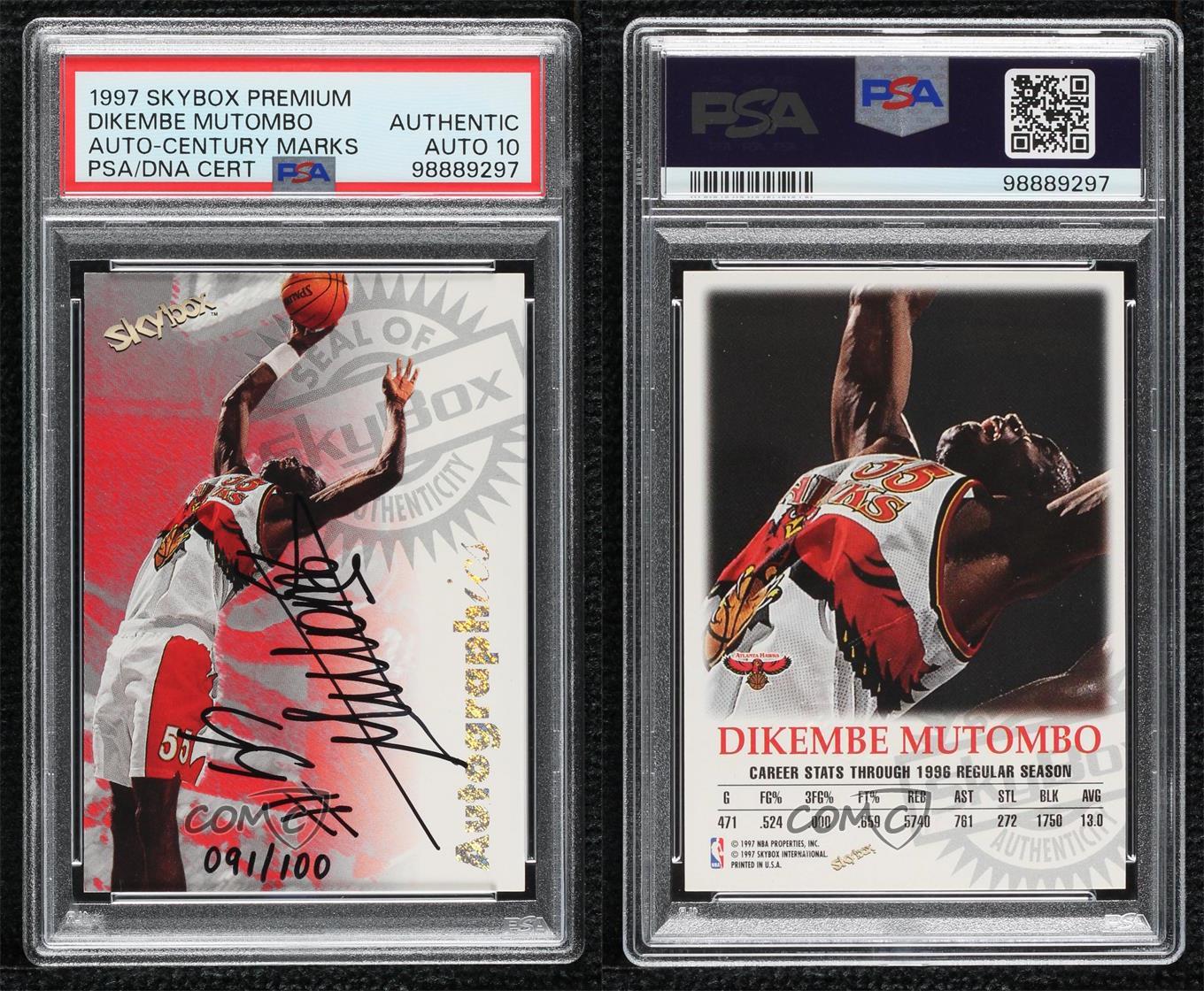 1997-98 Skybox Premium Century Marks /100 Dikembe Mutombo PSA Authentic Auto HOF - Picture 3 of 3
