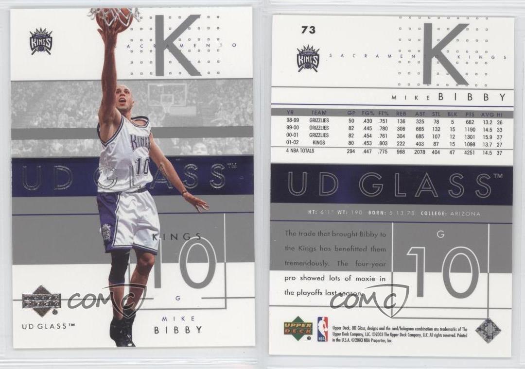  2002-03 UD Glass #73 Mike Bibby NBA Basketball Trading