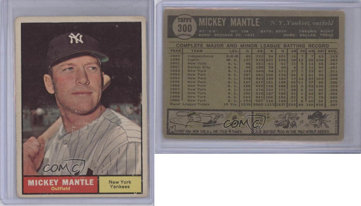 1961 Topps 300 Mickey Mantle New York Yankees Baseball Card eBay