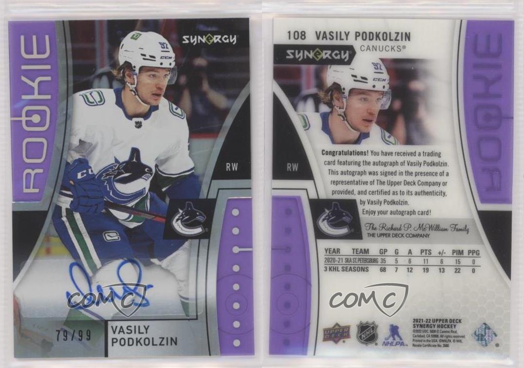 2021 Upper Deck Synergy Vasily Podkolzin Purple /99 Rookie Auto RC #108