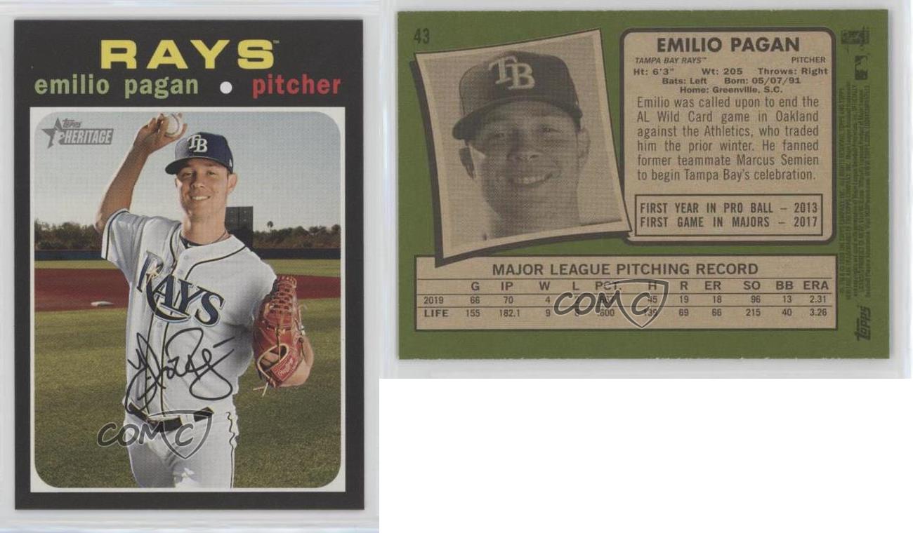 2020 Topps Heritage #43 Emilio Pagan Tampa Bay Rays Baseball Card 