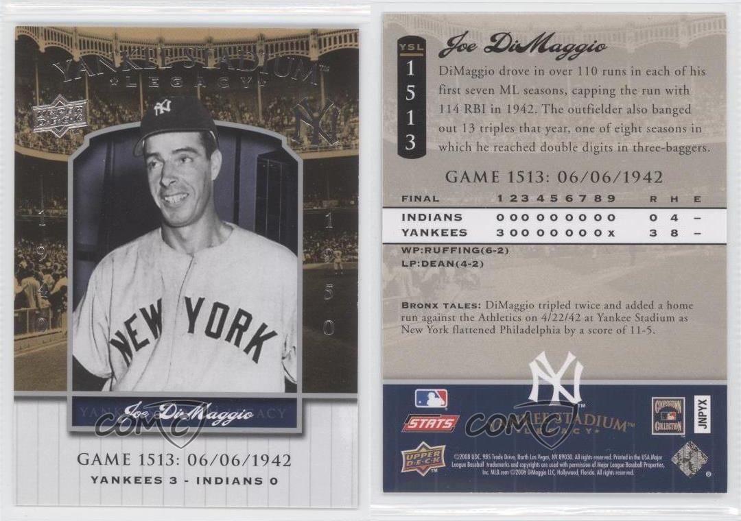 2008 Upper Deck Yankee Stadium Legacy Joe DiMaggio points de vente #YSL1513 HOF