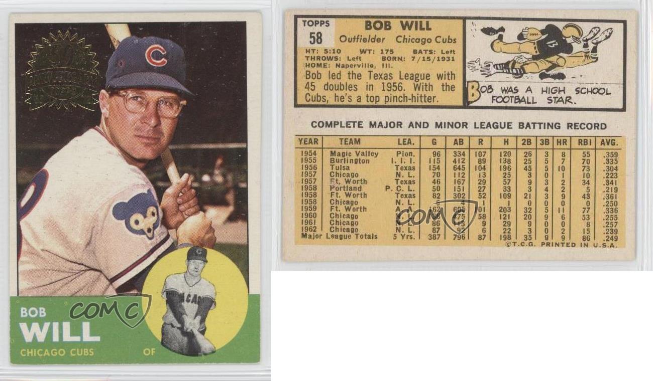 2012 Topps Heritage 1963 Buybacks 58 Bob Will Chicago Cubs Baseball