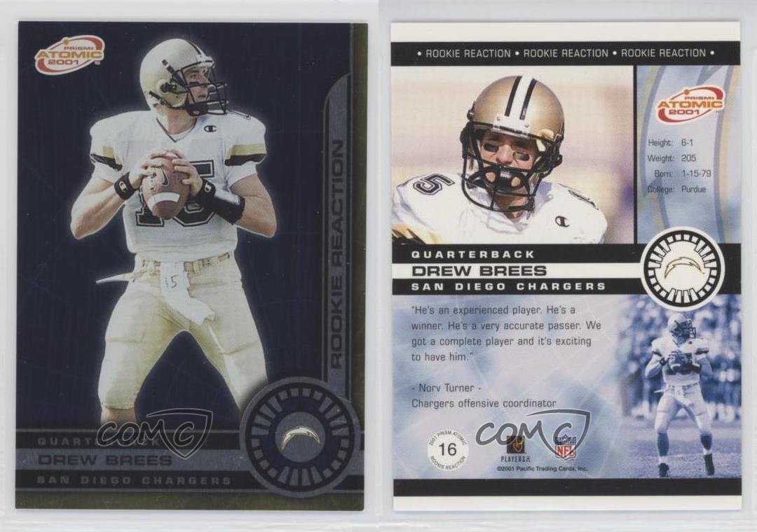 2001 Pacific Prism Atomic Rookie Reaction Drew Brees #16 RC - Picture 3 of 4