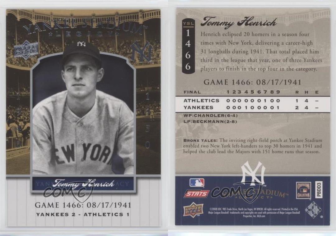 2008 Upper Deck vendre Yankee Stadium Legacy Tommy Henrich #YSL1466