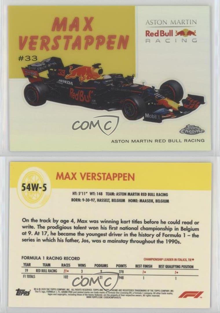 2020 Topps Chrome Formula 1 1954 World on Wheels Max Verstappen #54W-5 Rookie RC