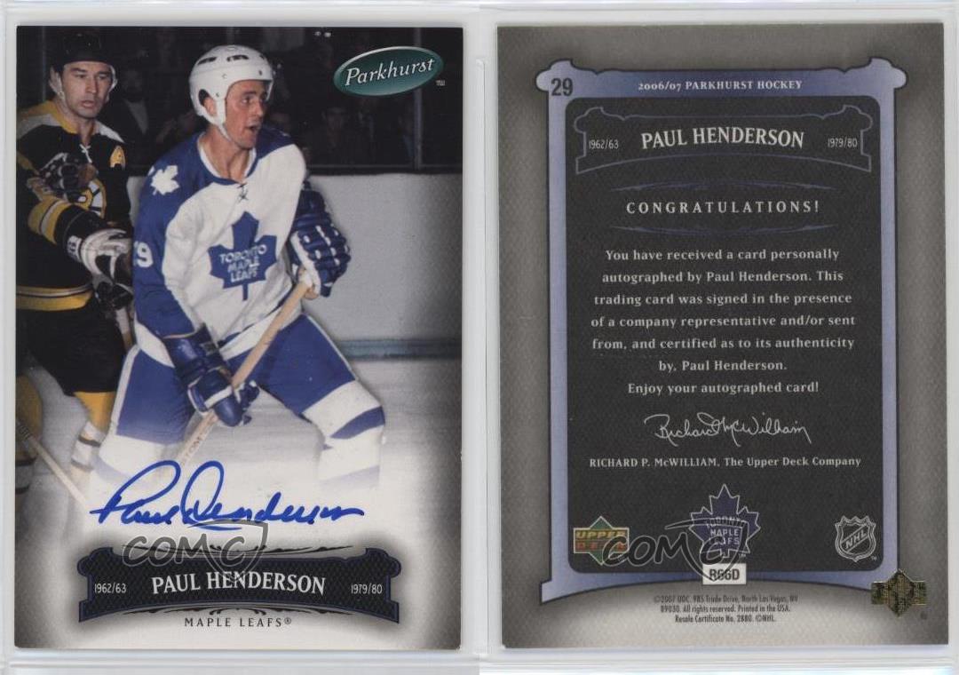 Achats 2006-07 Upper Deck Parkhurst Auto Paul Henderson #29 Auto