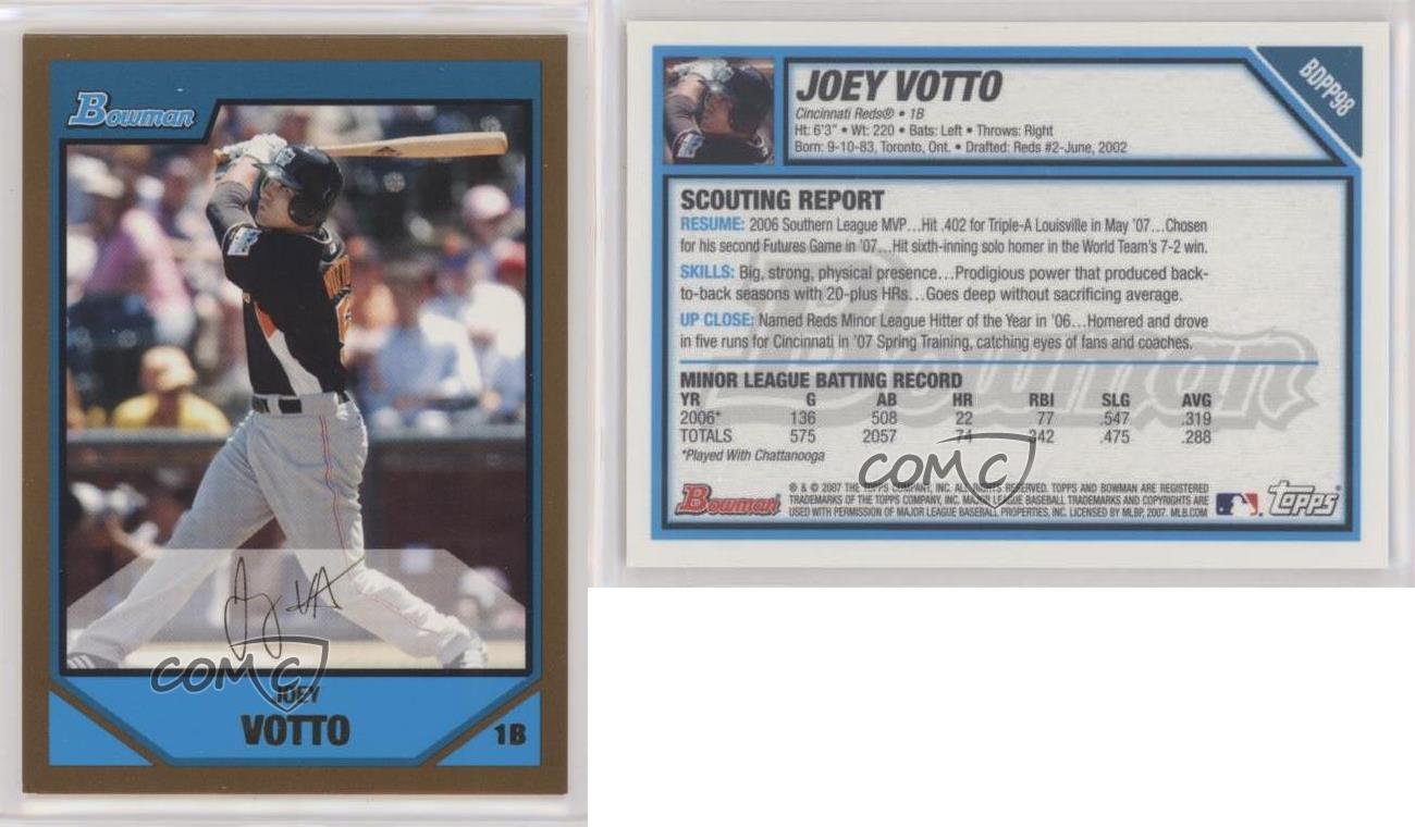 Joey Votto baseball card rookie 2007 Topps Bowman Gold #BDPP98