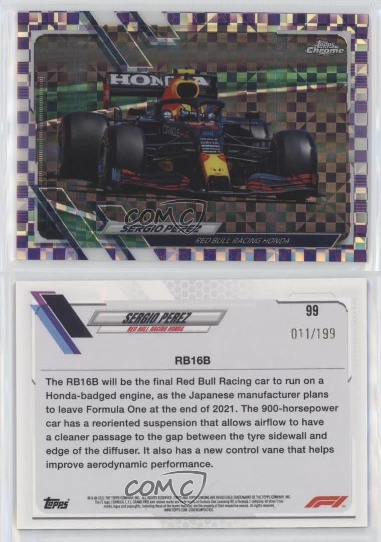 2021 Chrome Formula 1 F1 Cars Purple Checker Flag Refractor /199 Sergio Perez