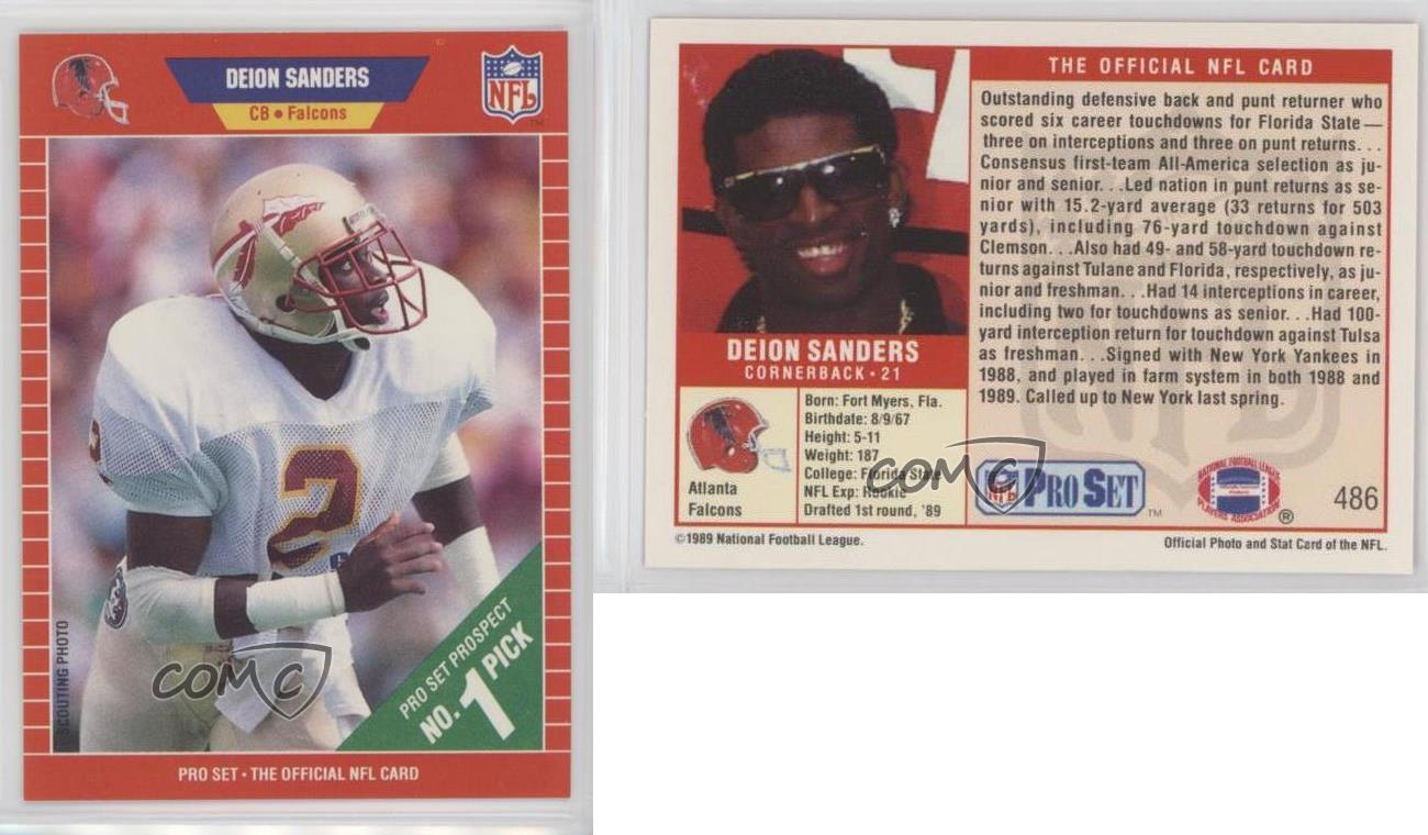 1989 Pro Set #486 Deion Sanders Atlanta Falcons RC Rookie Football Card