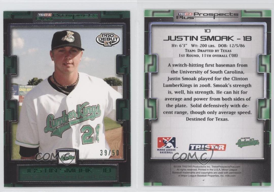 2008 TRISTAR Prospects Plus Green /50 Justin Smoak #10 - Picture 3 of 3