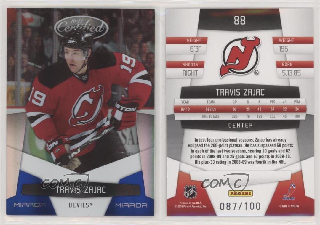 Specchio retrovisore certificato blu 2010-11 /100 Travis Zajac #88 - Foto 3 di 4