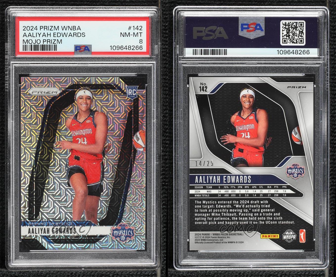 2024 Panini Prizm WNBA Mojo Prizm /25 Aaliyah Edwards #142 PSA 8 Rookie RC - Picture 3 of 3