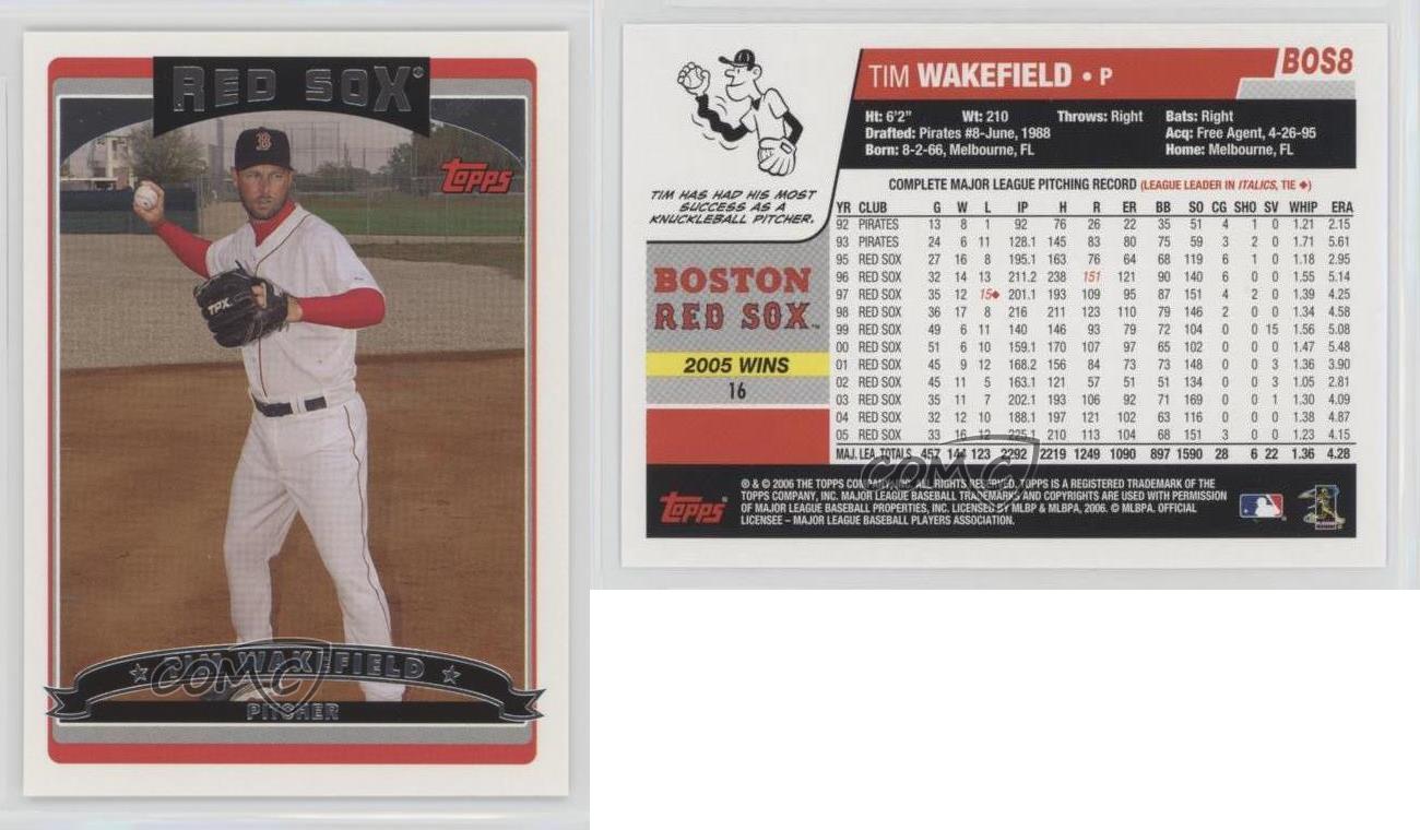 2006 TOPPS BASEBALL TIM WAKEFIELD CARD No.8 Boston Red Sox