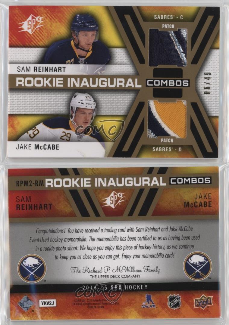 2014 SPx Rookie Inaugural Materials Combos /49 Jake McCabe Sam Reinhart Patch RC - Picture 4 of 4