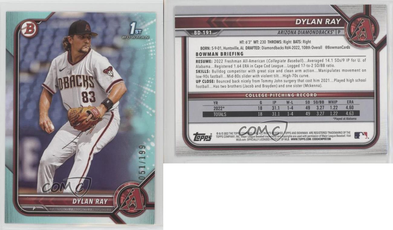 2022 Bowman Draft Aqua /199 Dylan Ray #BD-191 - Picture 4 of 4
