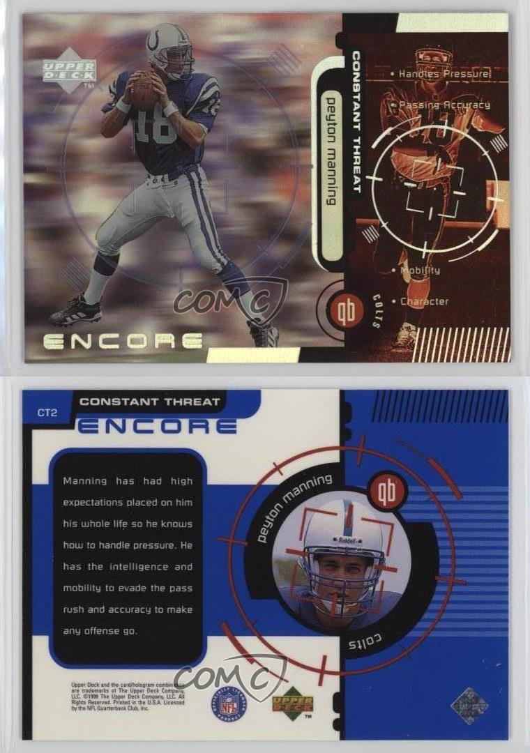 1998 Upper Deck Encore Constant Threat Peyton Manning #CT2 Rookie RC HOF - Photo 3 sur 4
