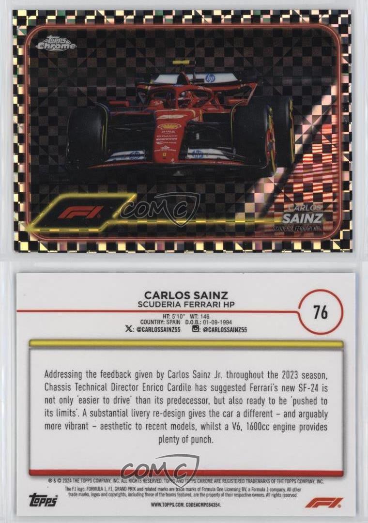 2024 Topps Chrome Formula 1 F1 Cars Checker Flag Refractor Carlos Sainz #76